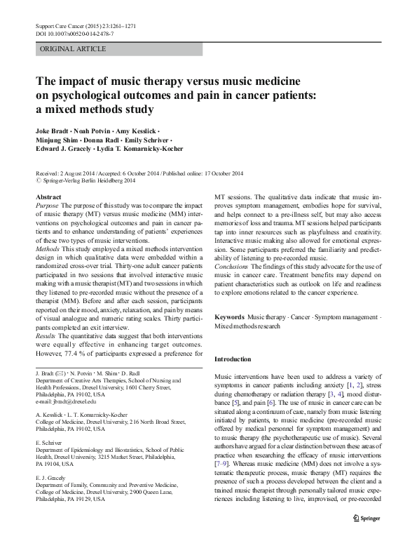 (PDF) The impact of music therapy versus music medicine on ...