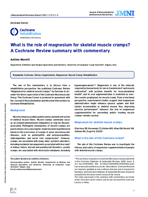 (PDF) What is the role of magnesium for skeletal muscle cramps? A ...