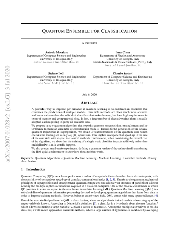(PDF) Quantum Ensemble for Classification
