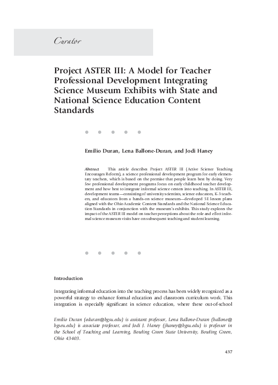 (PDF) Project ASTER III: A Model for Teacher Professional Development ...
