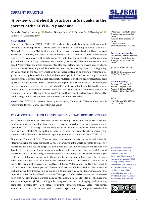 (PDF) A review of Telehealth practices in Sri Lanka in the context of ...