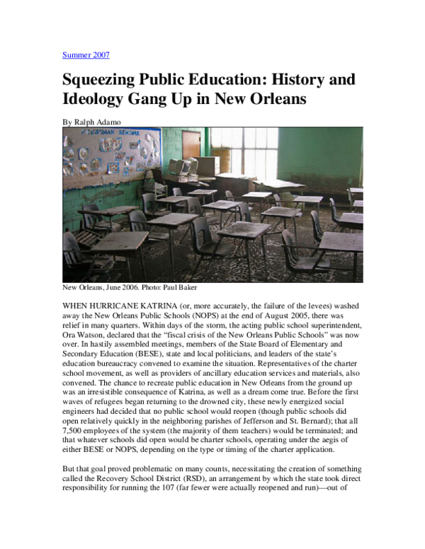 Squeezing Public Education: History and Ideology Gang Up on New Orleans