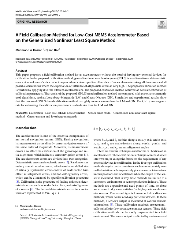 (PDF) A Field Calibration Method for Low-Cost MEMS Accelerometer Based ...
