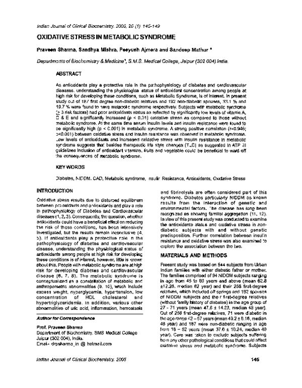 (PDF) Oxidative stress in metabolic syndrome