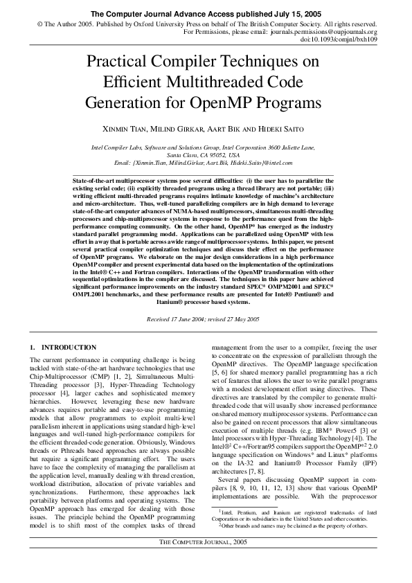 (PDF) Practical Compiler Techniques on Efficient Multithreaded Code ...