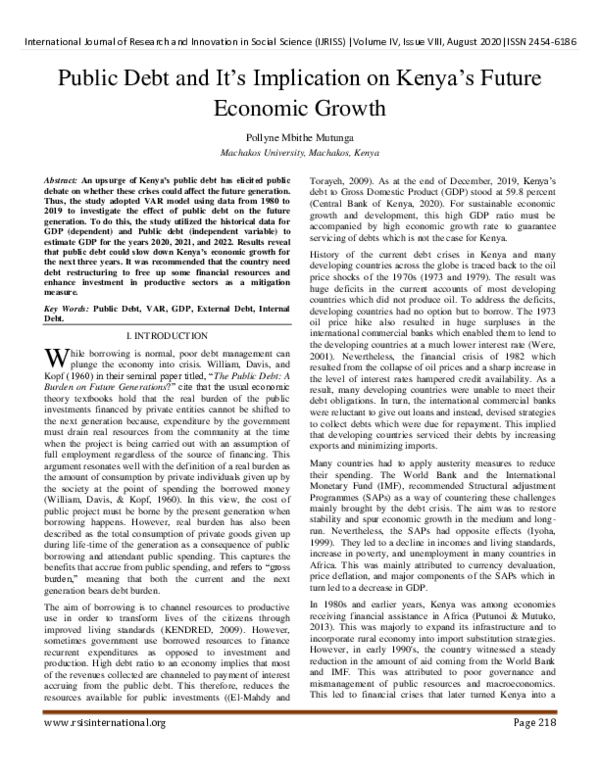 (PDF) Public Debt and It’s Implication on Kenya’s Future Economic Growth