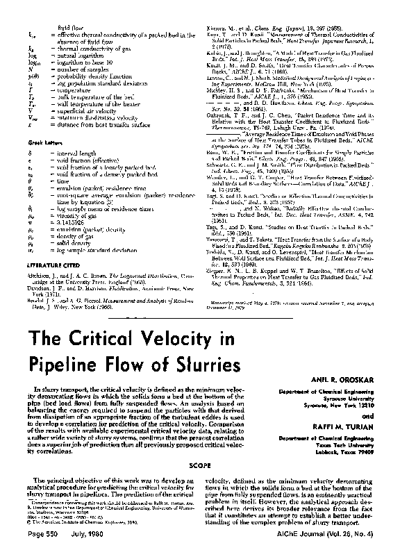 (PDF) The critical velocity in pipeline flow of slurries
