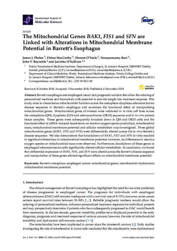 (PDF) The Mitochondrial Genes BAK1, FIS1 and SFN are Linked with ...