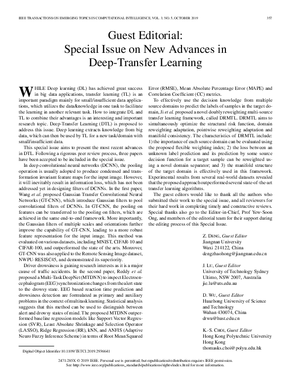 (PDF) Guest Editorial: Special Issue on New Advances in Deep-Transfer ...