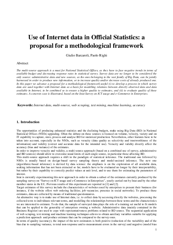 (PDF) Use of Internet data in Official Statistics: a proposal for a ...