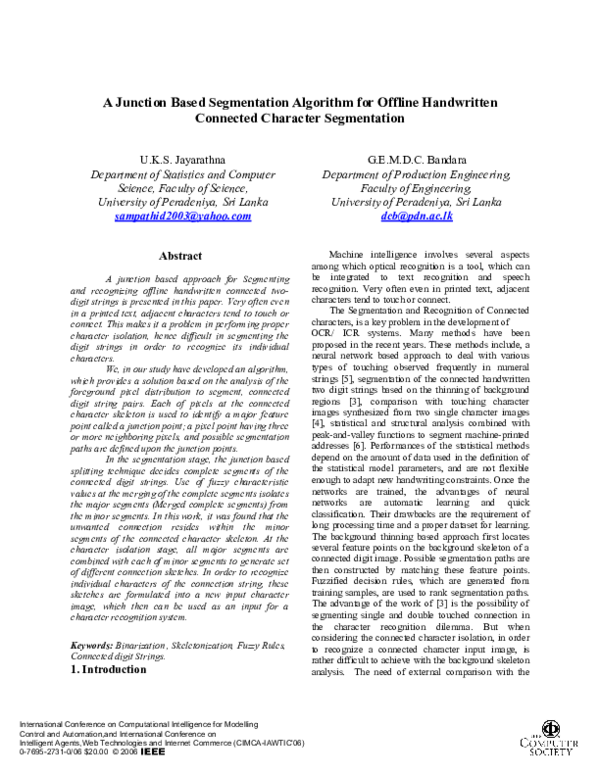 (PDF) A Junction Based Segmentation Algorithm for Offline Handwritten ...