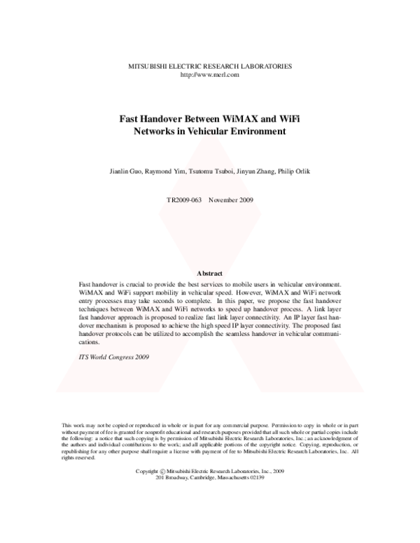 (PDF) Fast Handover between WiMax and WiFi Networks in Vehicular ...