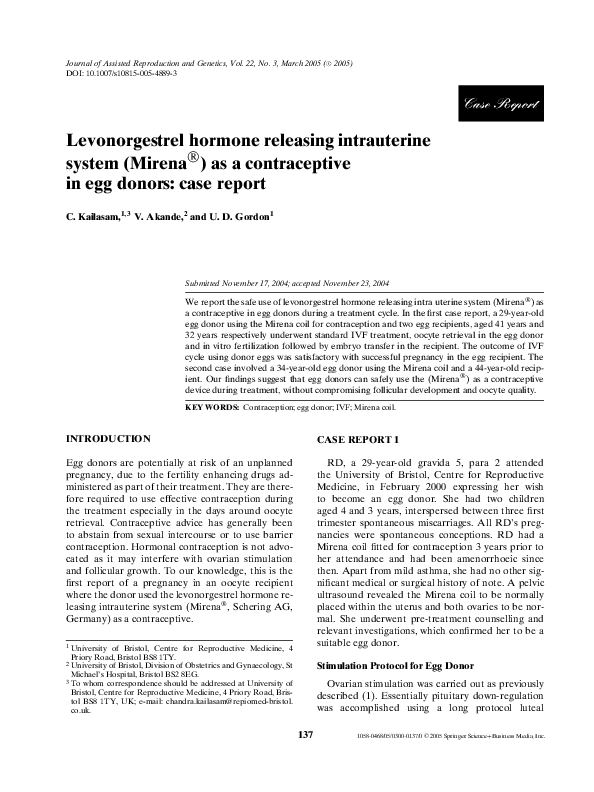 (PDF) Levonorgestrel hormone releasing intrauterine system (Mirena®) as ...
