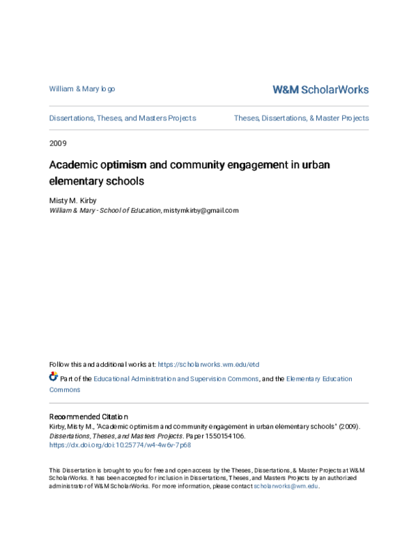(PDF) Academic optimism and community engagement in urban elementary ...