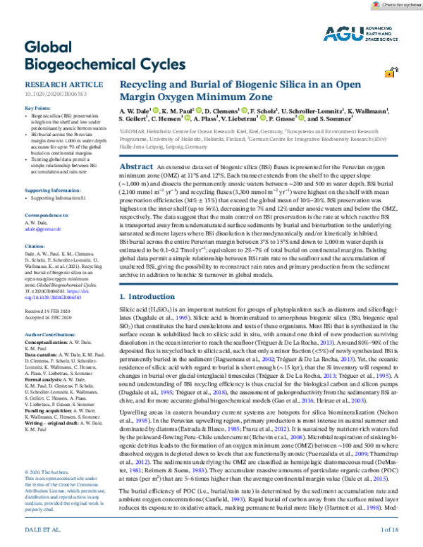 (PDF) Recycling and Burial of Biogenic Silica in an Open Margin Oxygen ...