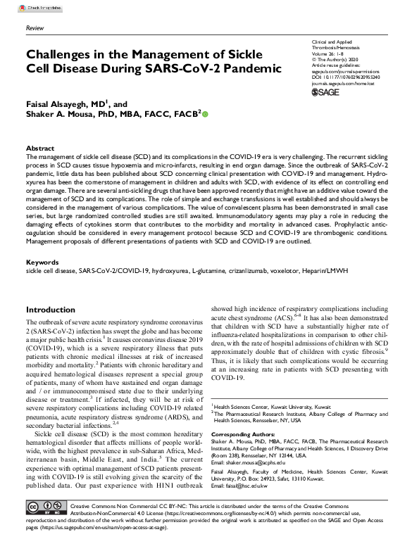 (PDF) Challenges in the Management of Sickle Cell Disease During SARS ...