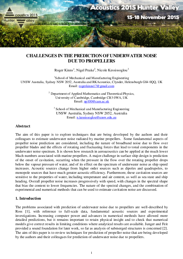 (PDF) Challenges in the prediction of underwater noise due to propellers