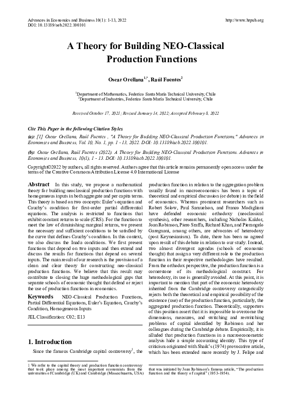 (PDF) A Theory for Building NEO-Classical Production Functions