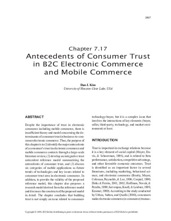 (PDF) Antecedents of Consumer Trust in B2C Electronic Commerce and ...