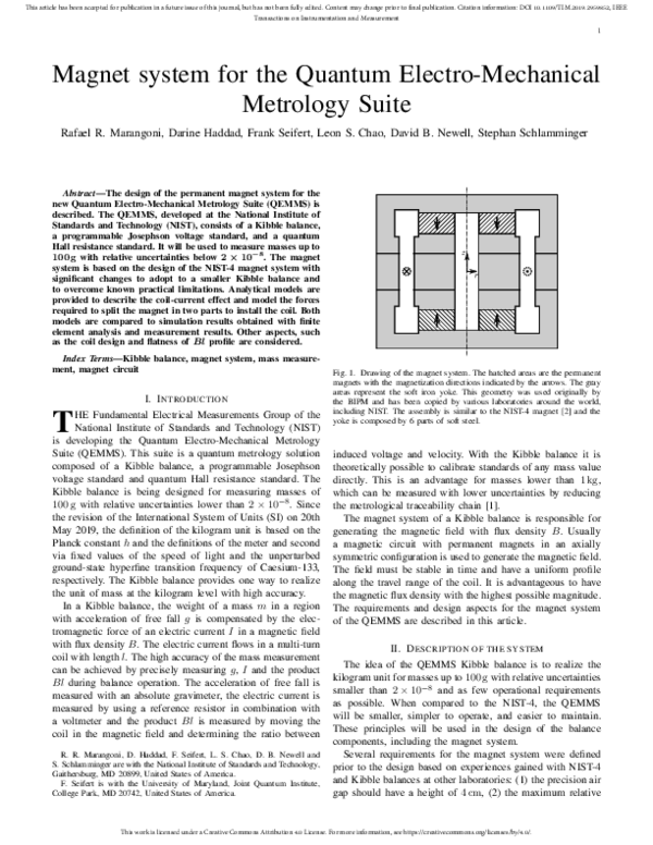 (PDF) Magnet system for the Quantum Electro-Mechanical Metrology Suite