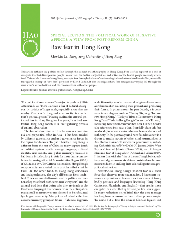 (PDF) Raw fear in Hong Kong