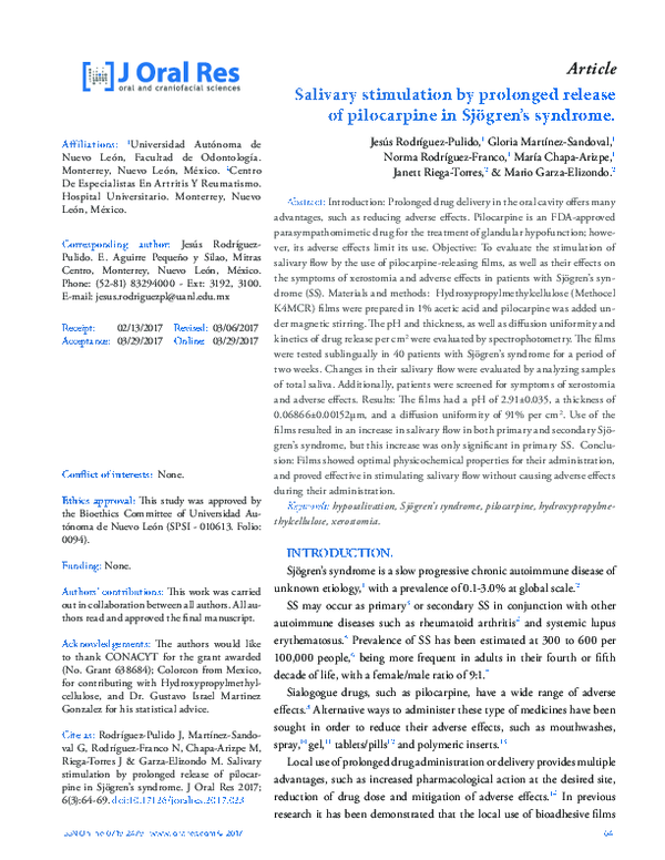 (PDF) Salivary stimulation by prolonged release of pilocarpine in ...