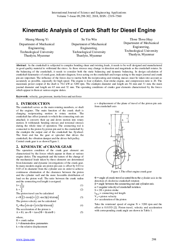 (PDF) Kinematic Analysis of Crank Shaft for Diesel Engine