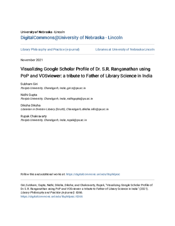 (PDF) Visualizing Google Scholar Profile of Dr. S.R. Ranganathan using