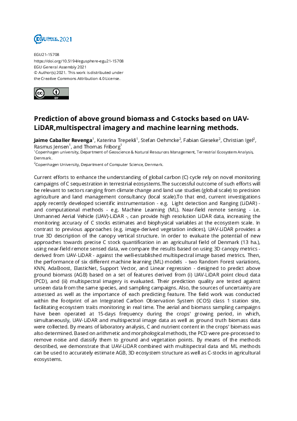 (PDF) Prediction of above ground biomass and C-stocks based on UAV ...