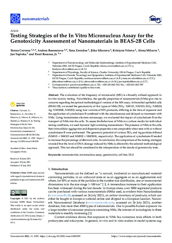 (PDF) Testing Strategies of the In Vitro Micronucleus Assay for the ...