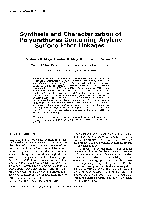 (PDF) Synthesis and characterization of polyurethanes containing ...