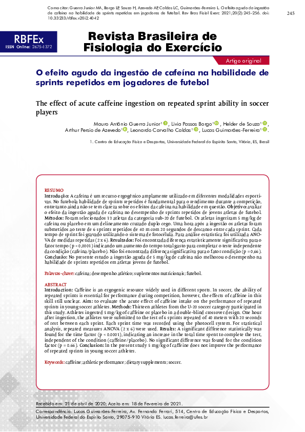 (PDF) The effect of acute caffeine ingestion on repeated sprint ability ...