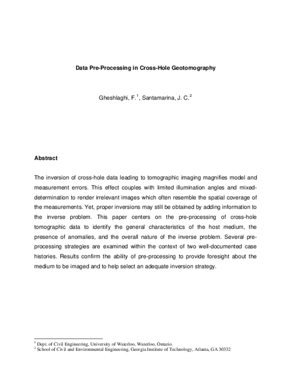 (PDF) Data Pre-Processing in Cross-Hole Geotomography