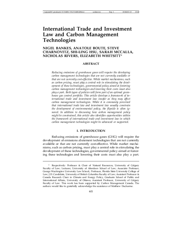 (PDF) International Trade and Investment Law and Carbon Management ...