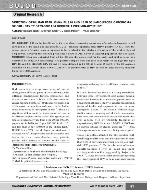(PDF) Detection of Human Papillomavirus 18 and 16 in Squamous Cell ...