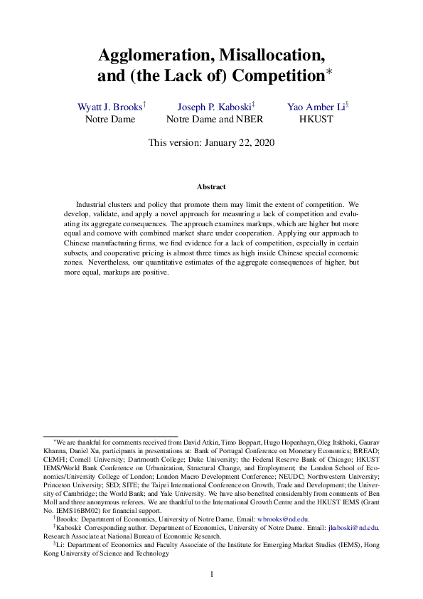 (PDF) Agglomeration, Misallocation, and (the Lack of) Competition