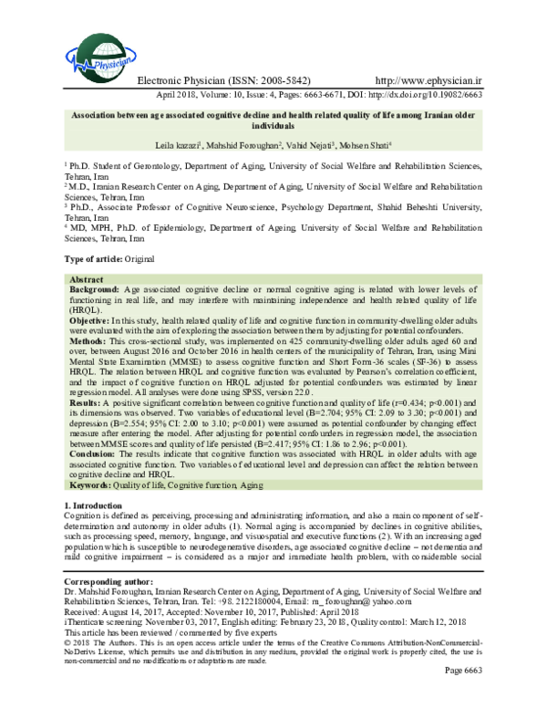 (PDF) Association between age associated cognitive decline and health ...
