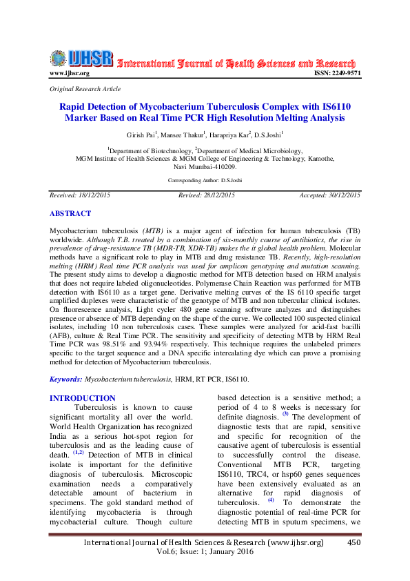 (PDF) Rapid Detection of Mycobacterium Tuberculosis Complex with IS6110 ...