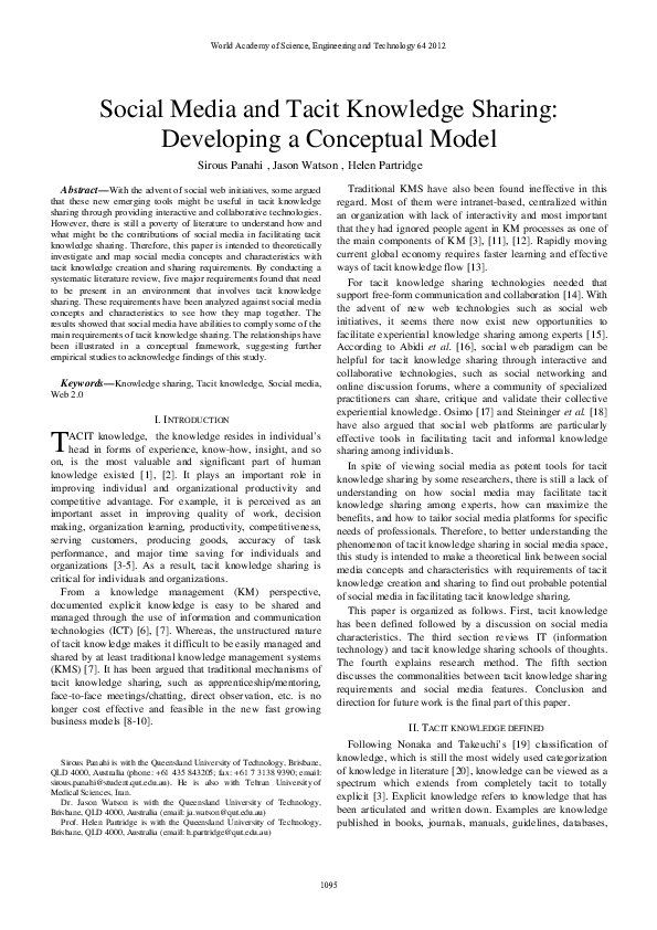 (PDF) Social Media And Tacit Knowledge Sharing: Developing A Conceptual ...