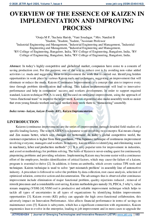 (PDF) Overview of the essence of Kaizen in Implementation and Improving ...
