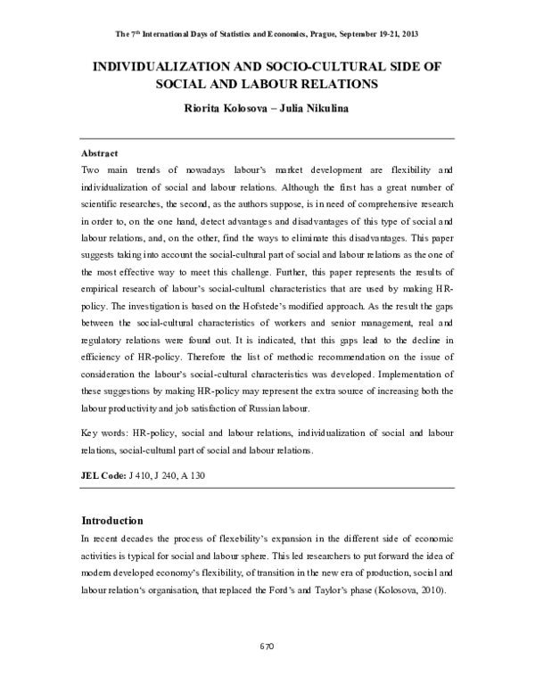 (PDF) Individualization and Socio-Cultural Side of Social and Labour ...