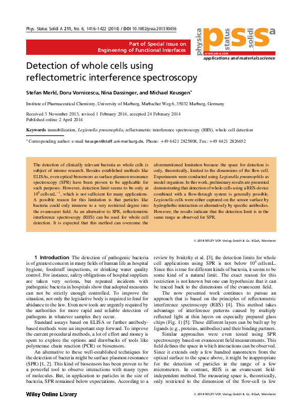 (PDF) Detection of whole cells using reflectometric interference ...