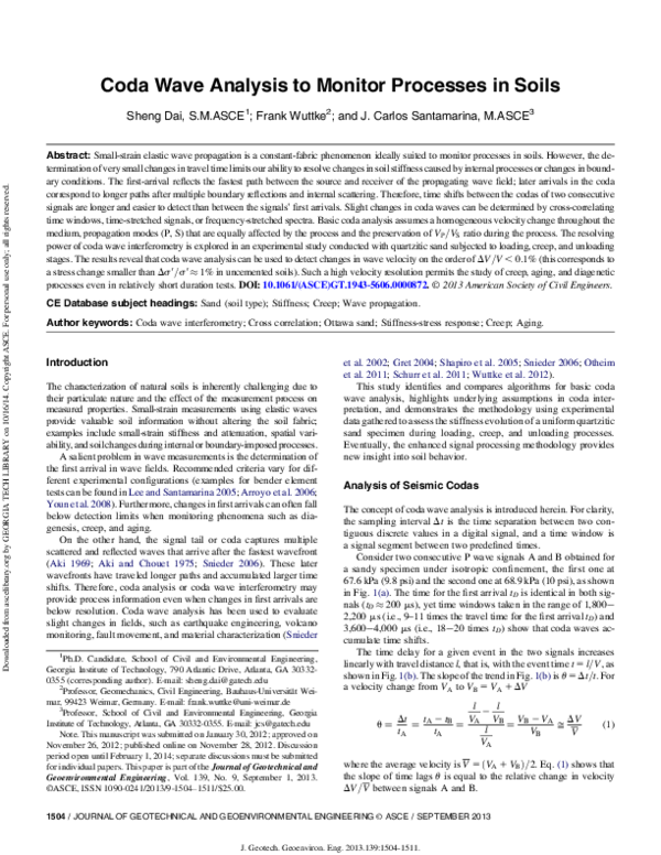 (PDF) Coda Wave Analysis to Monitor Processes in Soils