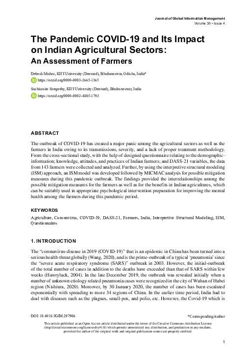 (PDF) The Pandemic COVID-19 and Its Impact on Indian Agricultural Sectors