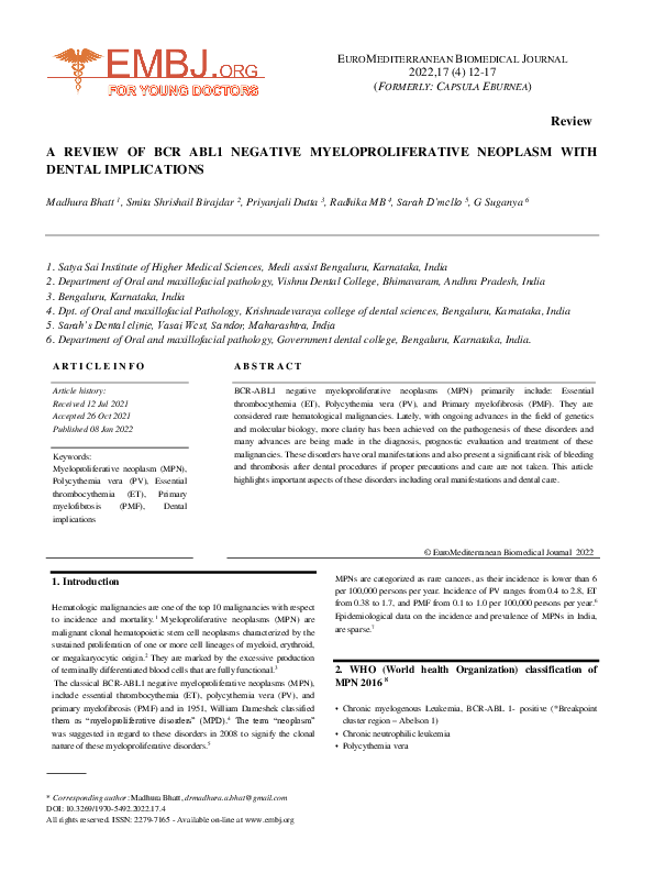 (PDF) A REVIEW OF BCR ABL1 NEGATIVE MYELOPROLIFERATIVE NEOPLASM WITH ...