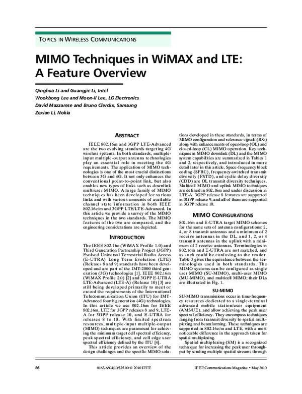(PDF) MIMO techniques in WiMAX and LTE: a feature overview
