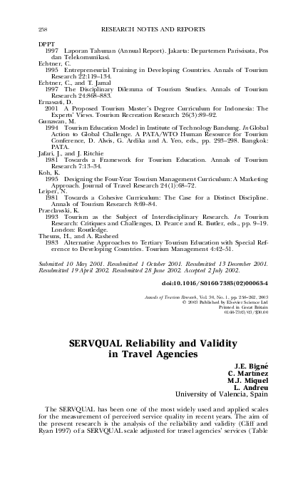 (PDF) SERVQUAL Reliability and Validity in Travel Agencies