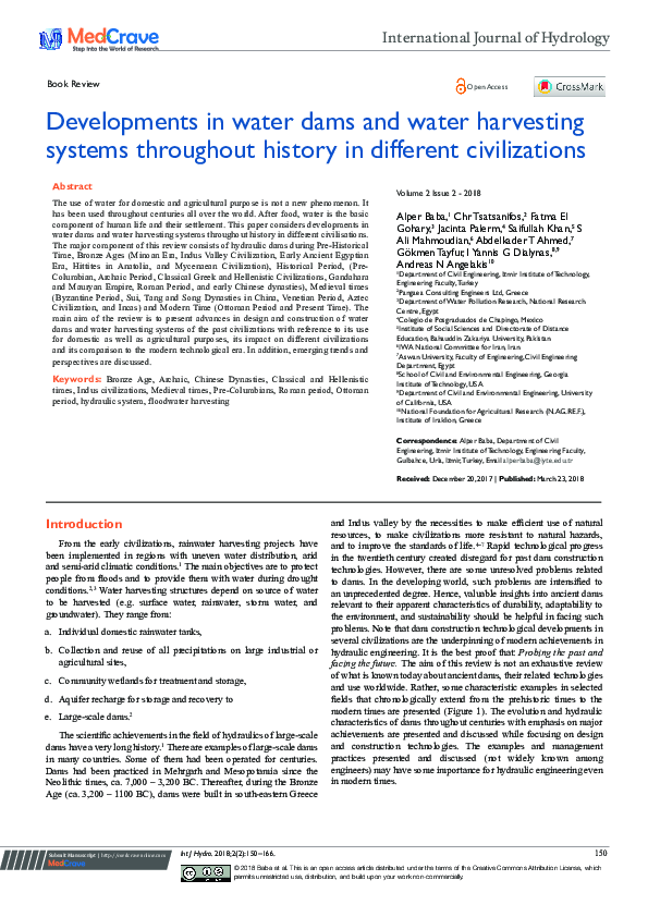 (PDF) Developments in water dams and water harvesting systems throughout history in different