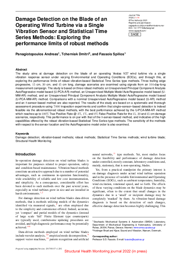 (PDF) Damage Detection on the Blade of an Operating Wind Turbine via a ...