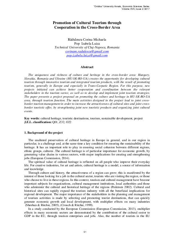 (PDF) Promotion of Cultural Tourism through Cooperation in the Cross ...